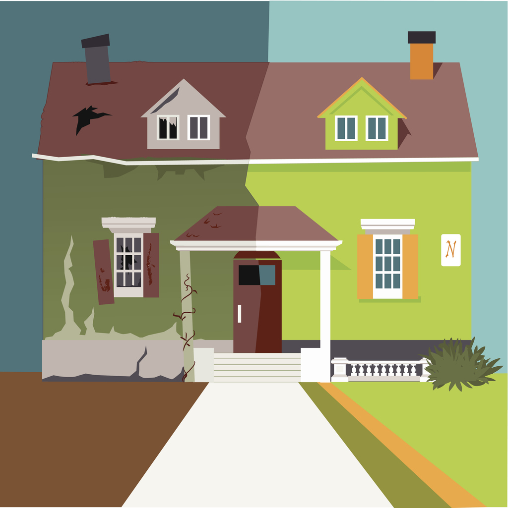 a cartoon depiction of house flipping